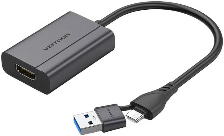 Адаптер USB Vention ACYHB <USB-C + USB-A to HDMI Adapter 0.15M Gray Aluminium Alloy Type>