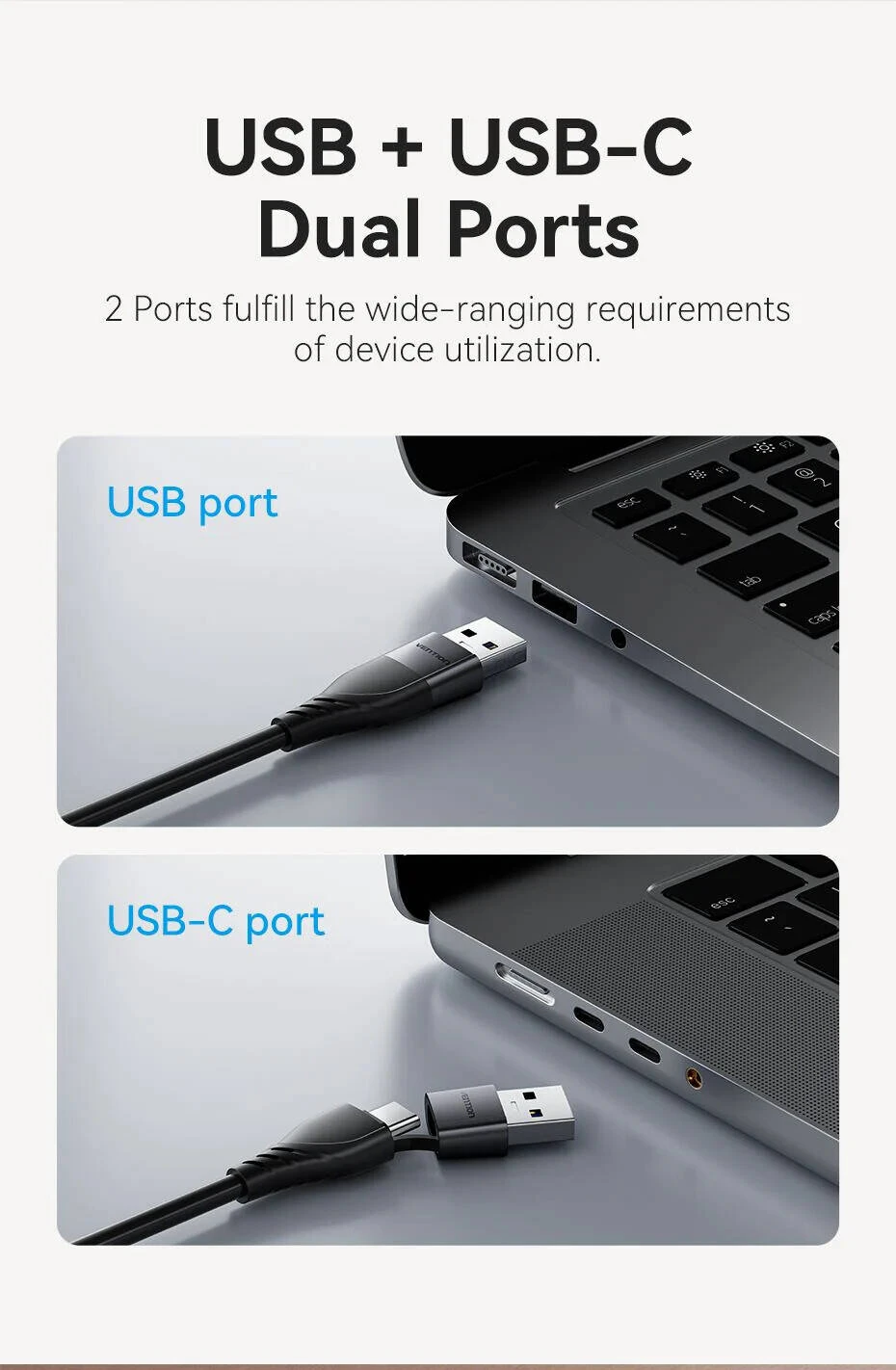 Адаптер USB Vention ACYHB <USB-C + USB-A to HDMI Adapter 0.15M Gray Aluminium Alloy Type> — 3