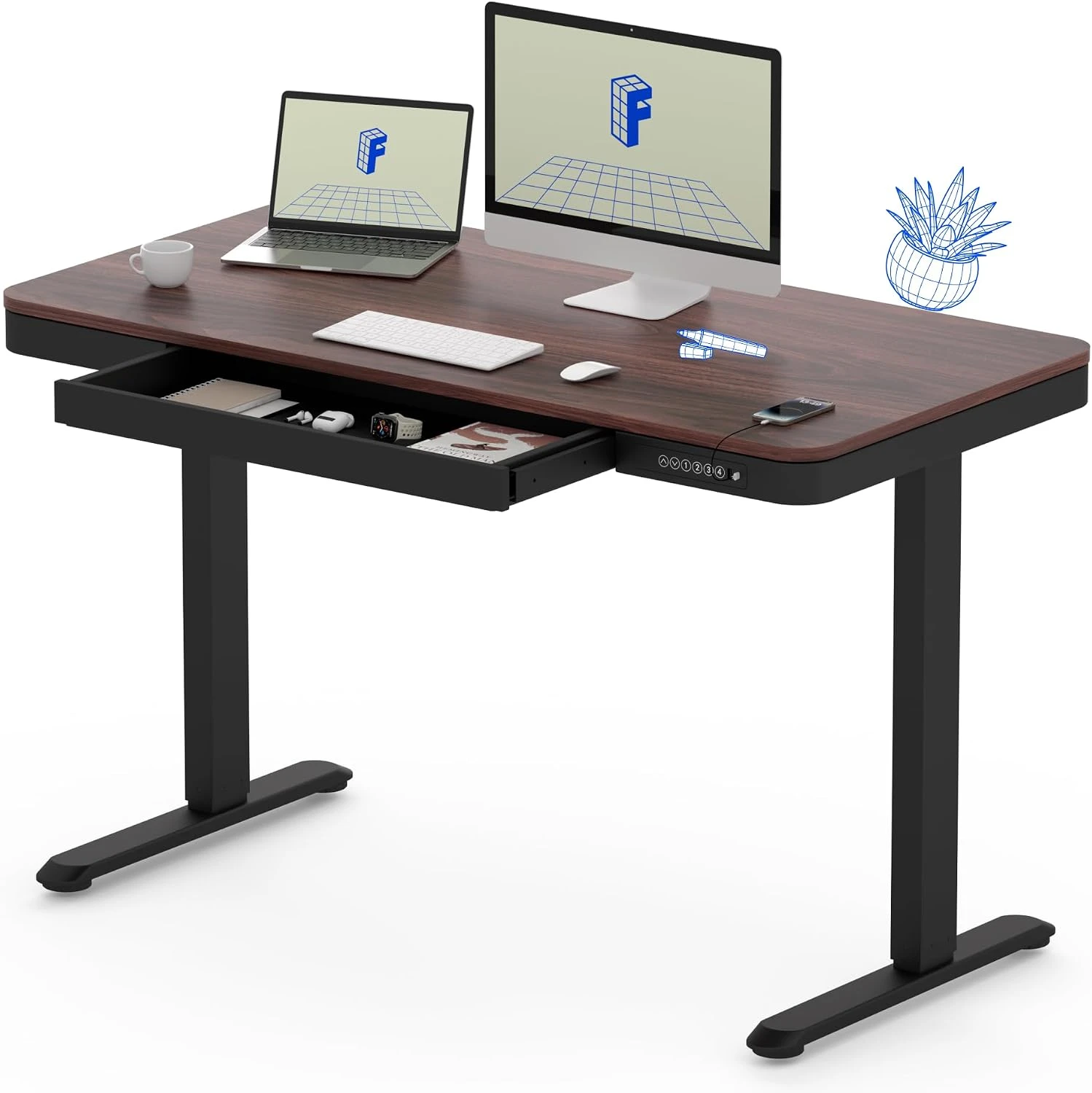 Стол моторизированный FLEXISPOT EW9-BMA-1260 Walnut/Black <1200*600MM, Регулируемая высота>