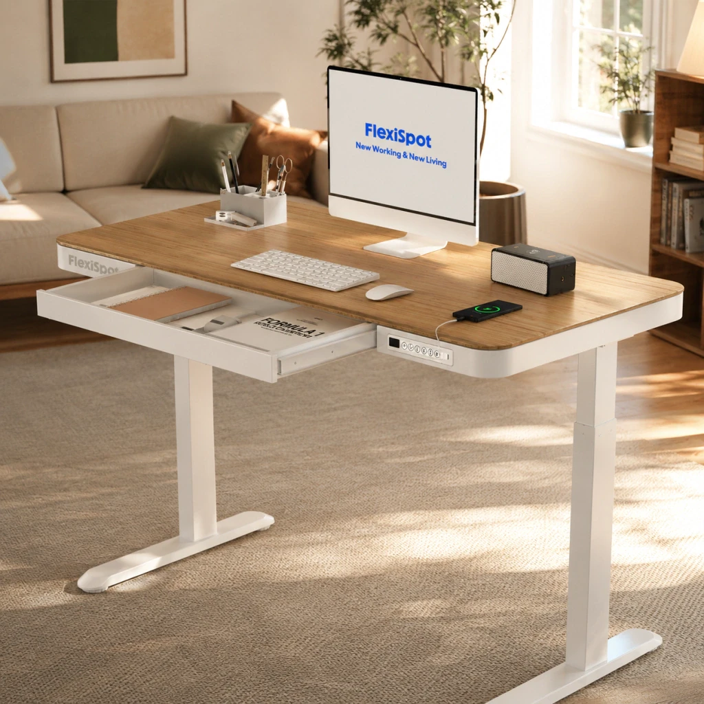 Стол моторизированный FLEXISPOT EW9-WM-1260 OAK/White <1200*600MM, Регулируемая высота>