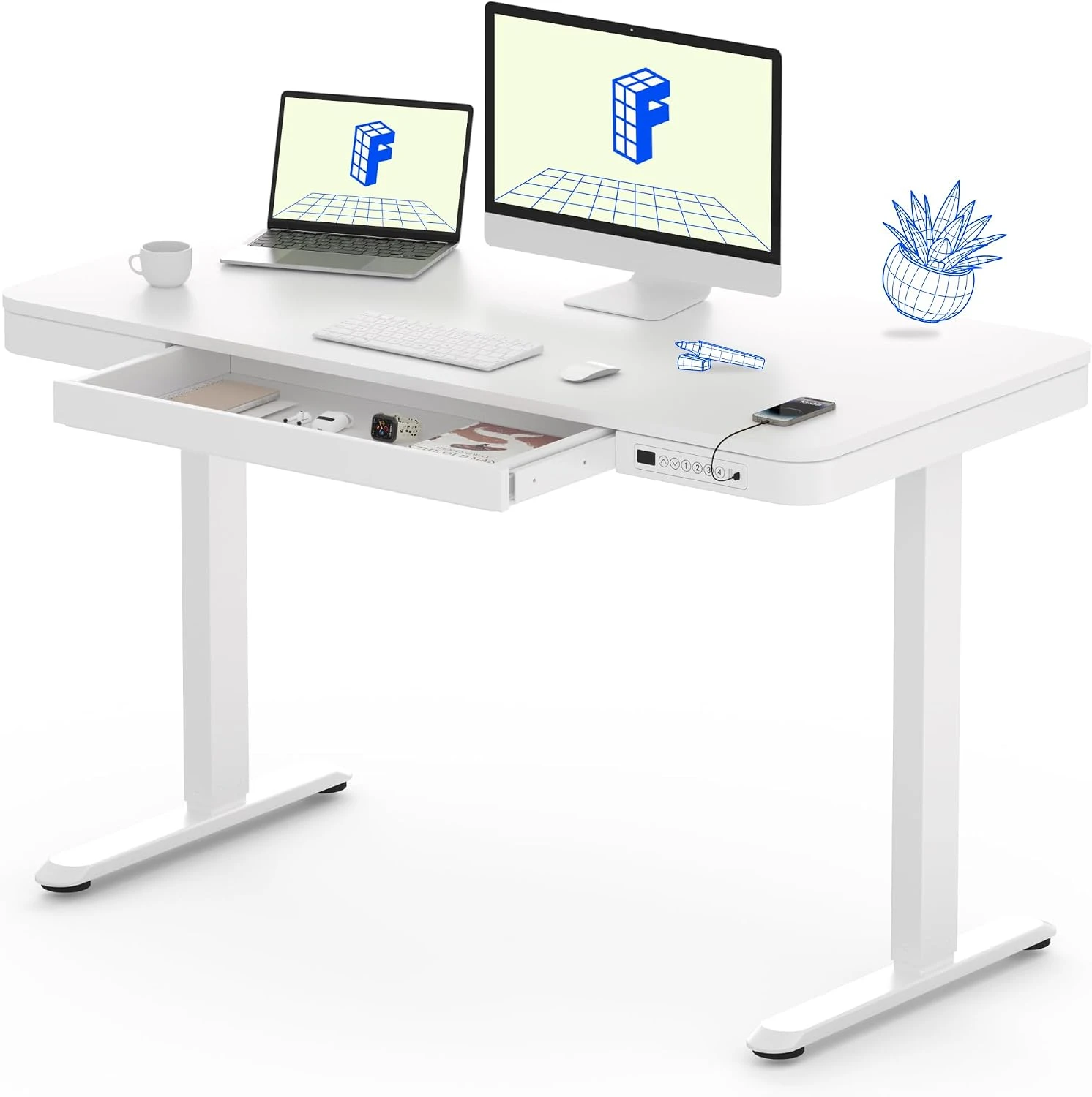 Стол моторизированный FLEXISPOT EW9-WW-1260 White <1200*600MM, Регулируемая высота>