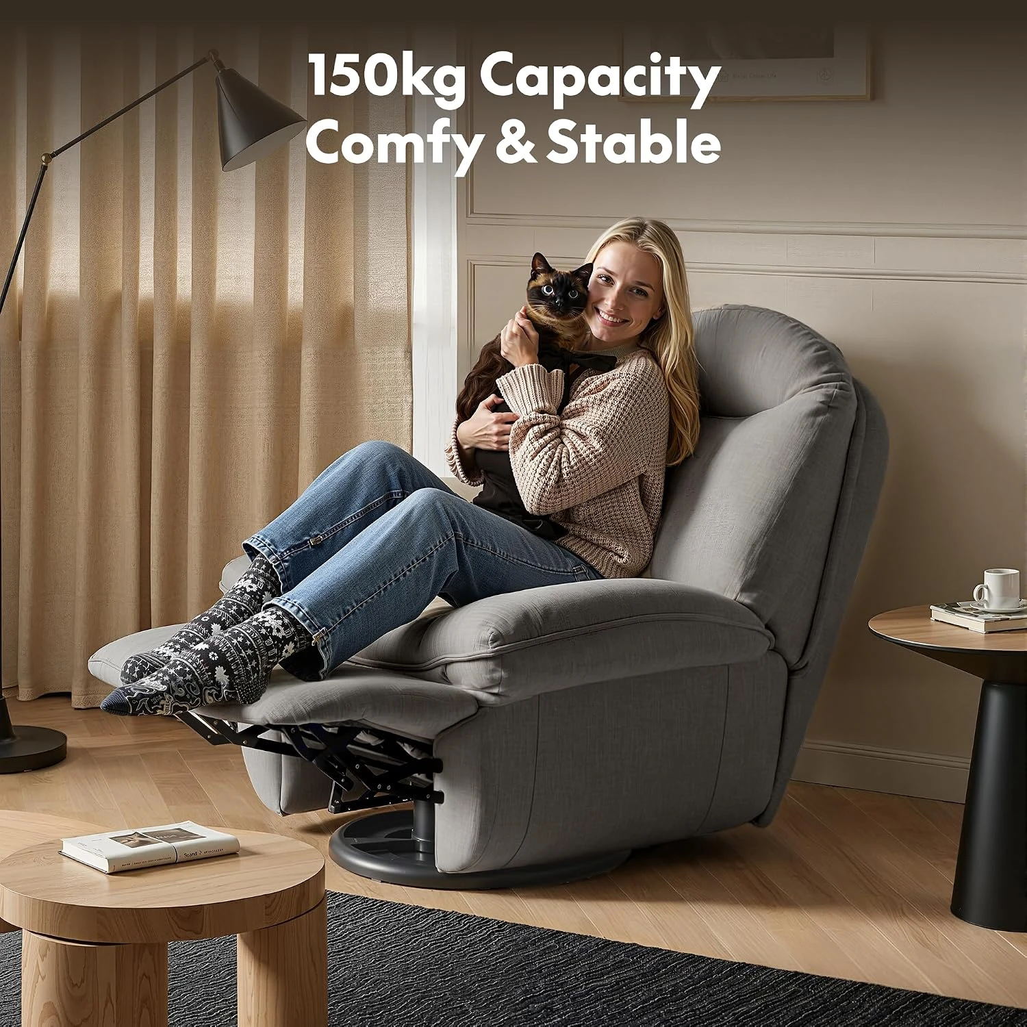 Кресло-реклайнер Flexispot XC6F-G Gray <Ручной механизм, поворот 360°., угол наклона 145°., 150кг> — 3