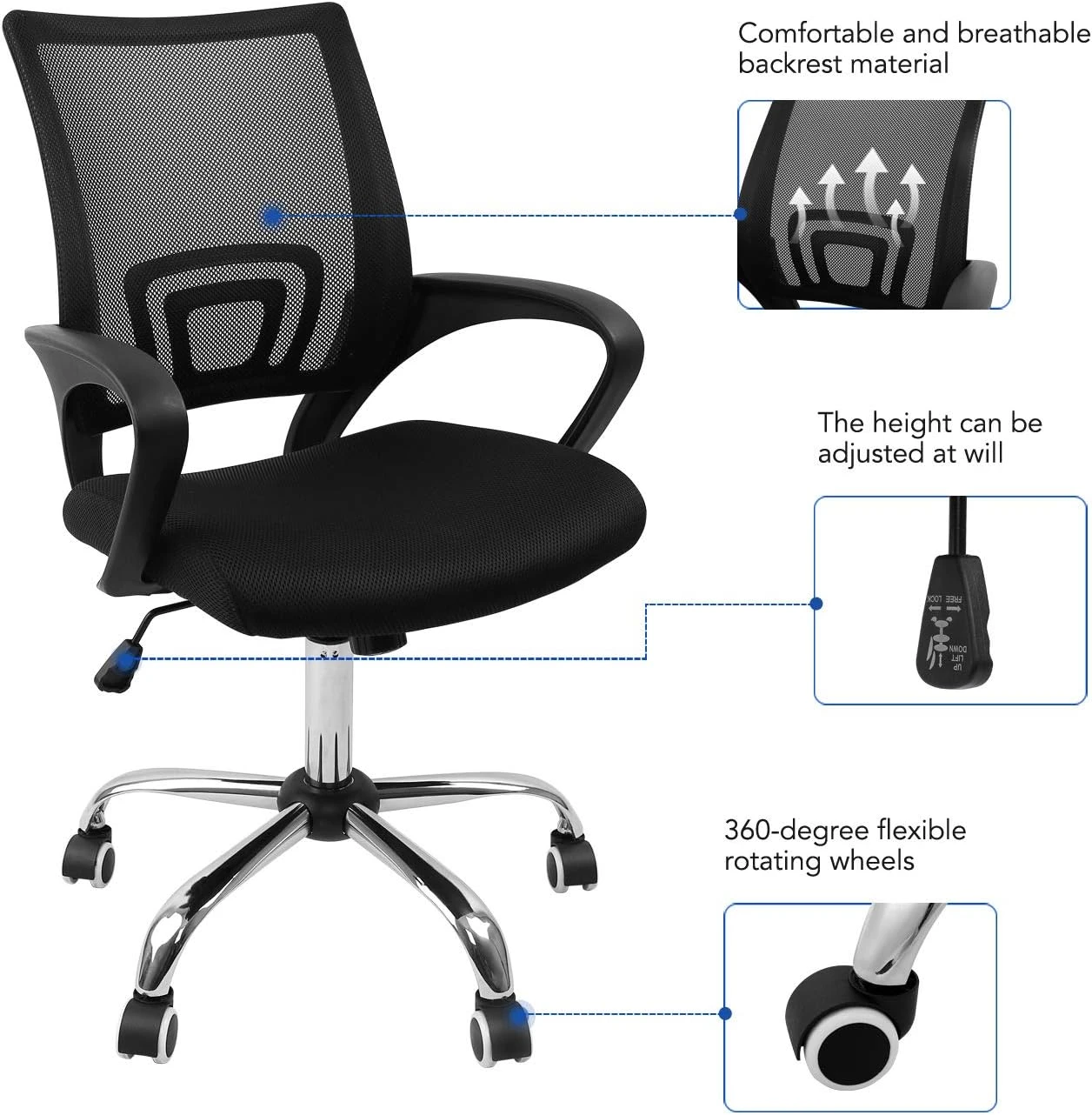 Офисное кресло FLEXISPOT OC1-B Black <Сетка, Ткань> — 4