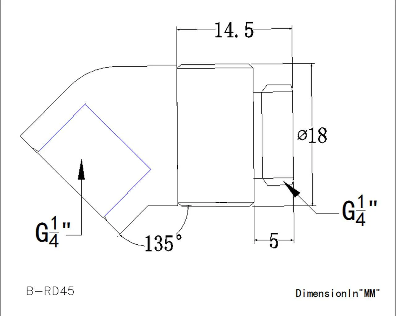 Фитинг угловой повортный Bykski B-RD45-X <45гр. Папа-мама> — 2