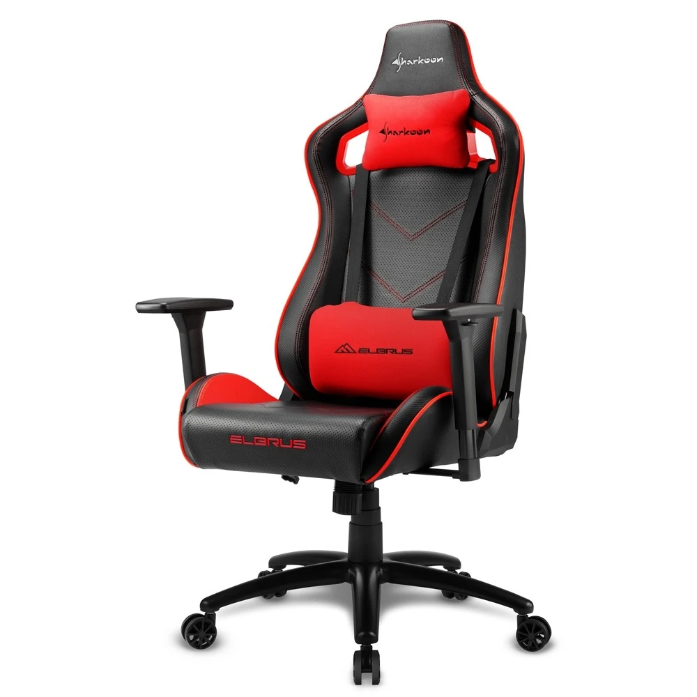 Игровое кресло Sharkoon Elbrus 2 Black/Red <Синтетическая кожа, Газлифт 4, подлокотник 3D> — 3