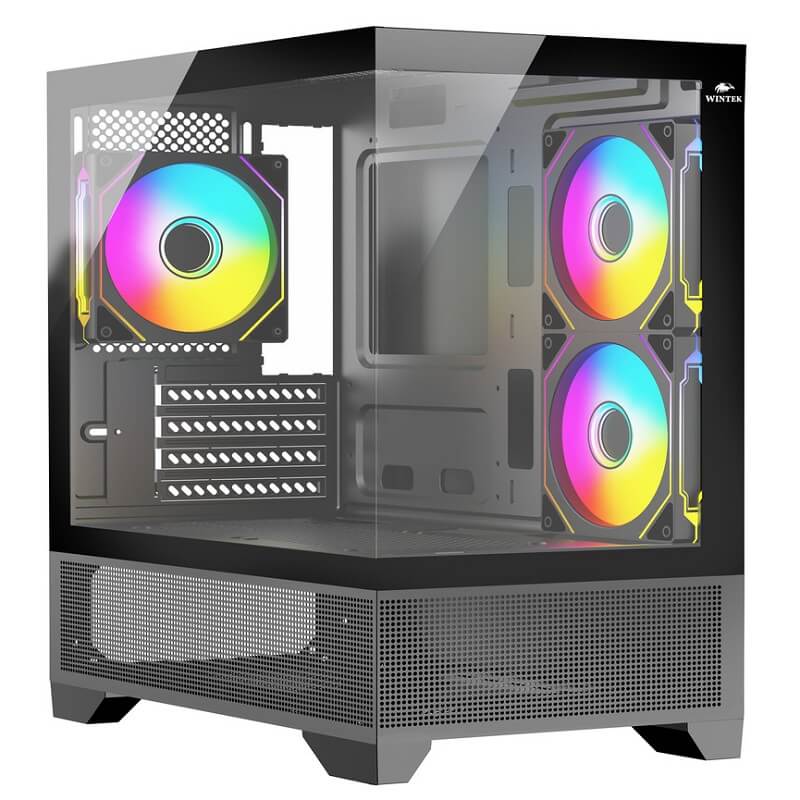 Корпус Wintek Crystal 395-B TG, mATX, USB 1*3.0/1*2.0, 3*12cm ARGB PWM (контр. + пульт д/у)