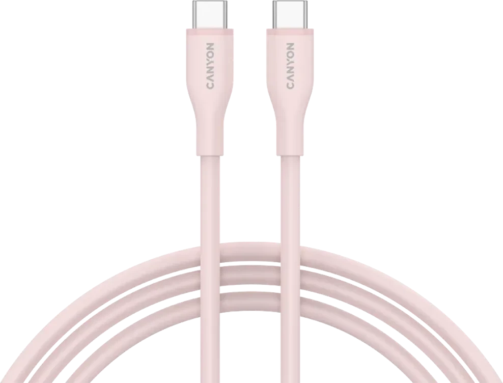 Кабель CANYON CC60SC10, USB-C — USB-C, 60W, 1м, силиконовый, розовый песок