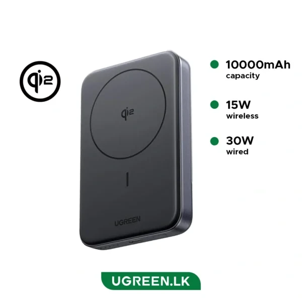 Павербанк UGREEN PB568, 10000mAh, 30W+15W, магнитный, беспроводной, встроенный кабель