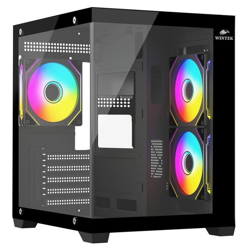 Корпус Wintek Aquarium V2 H101-B TG, mATX, USB 1*3.0/2*2.0, 3*12cm ARGB PWM (контр. + пульт д/у)