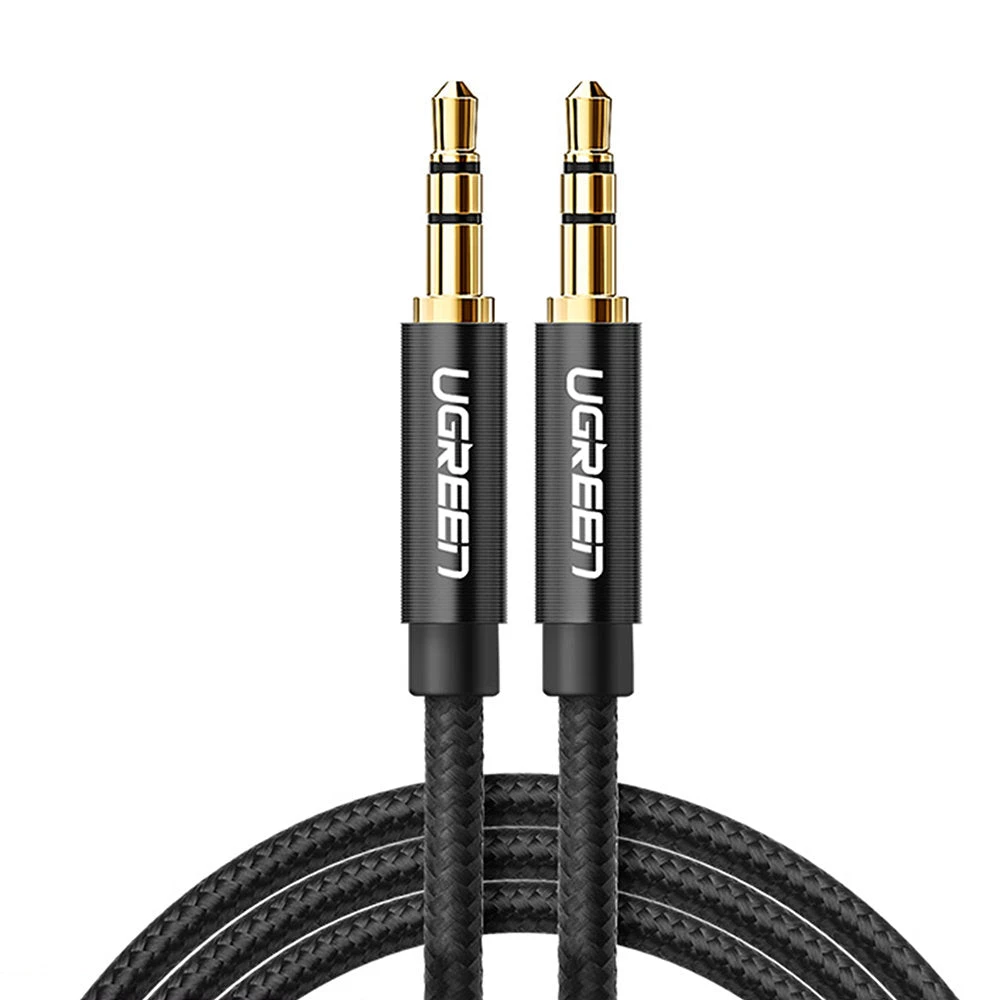 Аудиокабель UGREEN AV112 3.5mm Male to 3.5mm Male Cable Gold Plated Metal Case with Braid, 1m, Black, 50361 — 2