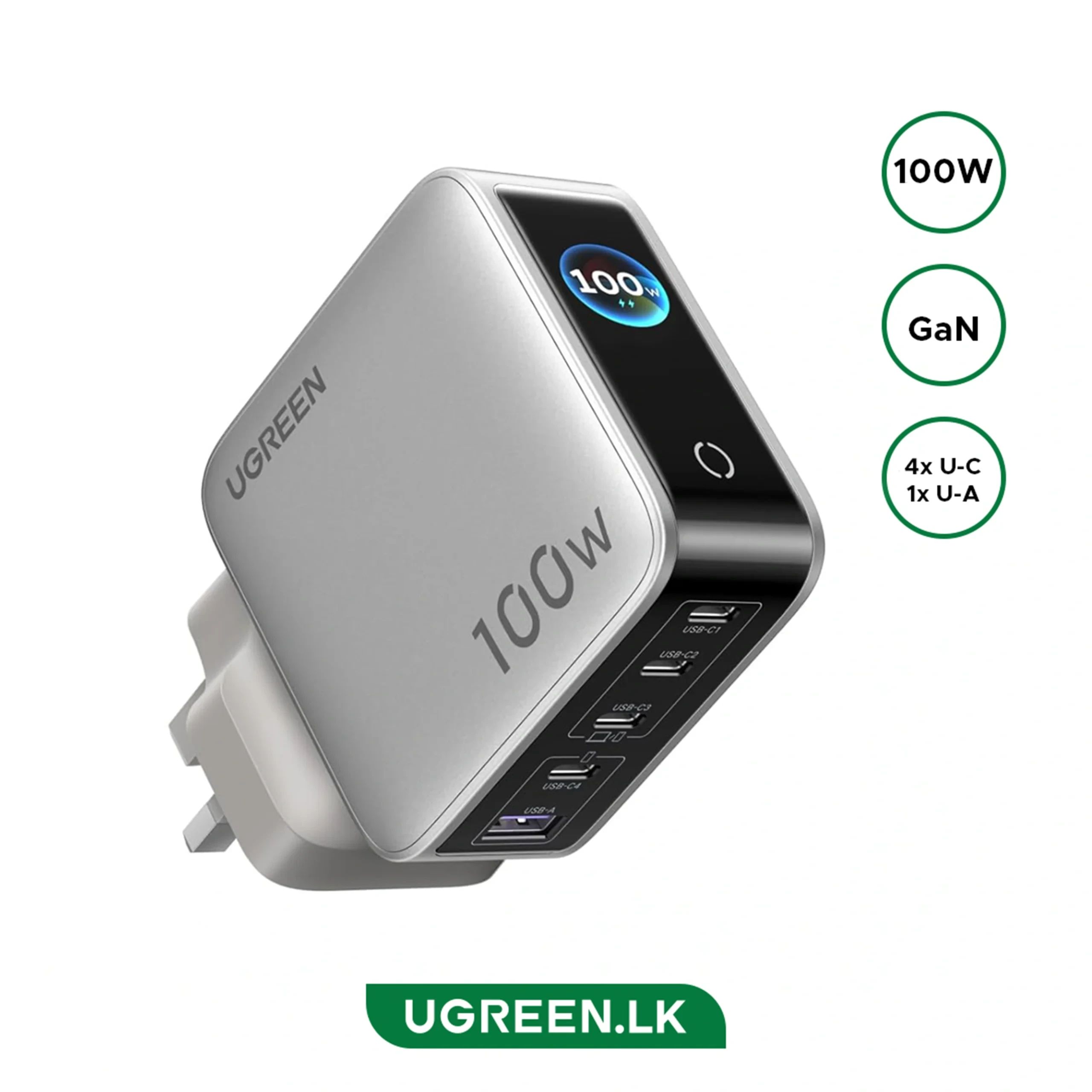 Зарядное устройство UGREEN 65620B X773 100W 5-Port GaN Fast Charger with Smart Display — 5