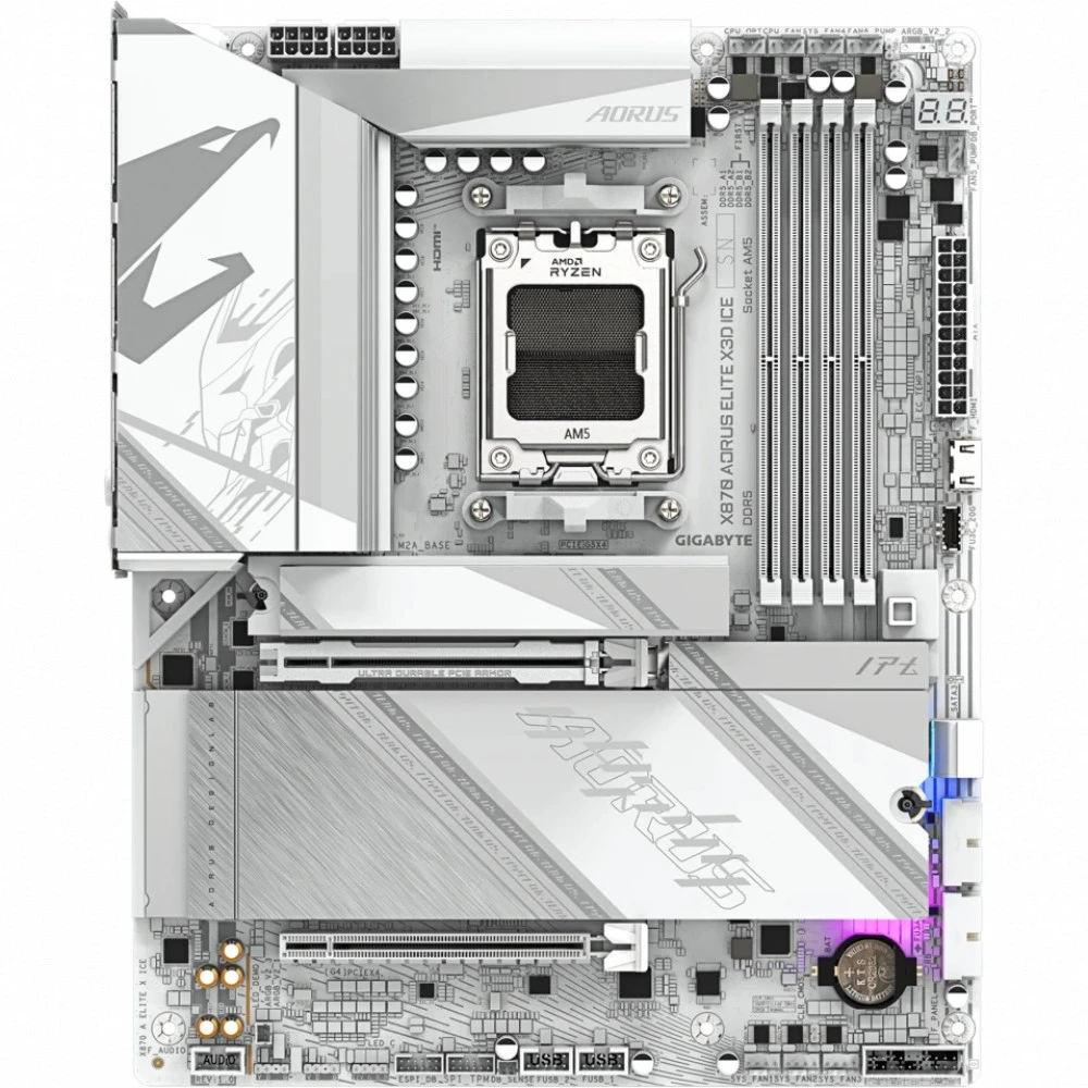 Материнская плата GIGABYTE X870 AORUS ELITE X3D ICE, AM5 X870, 4xDDR5, 2xHDMI+2xUSB4, 4xM.2, ATX