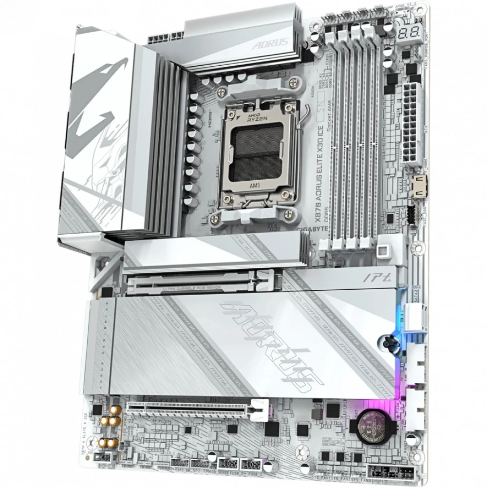 Материнская плата GIGABYTE X870 AORUS ELITE X3D ICE, AM5 X870, 4xDDR5, 2xHDMI+2xUSB4, 4xM.2, ATX — 3