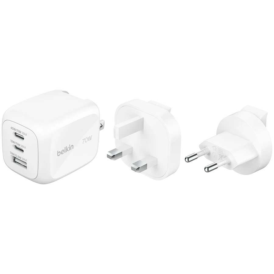 BELKIN 70w 2C1A Wall Charger with interchangable plug tips UK, EU, US