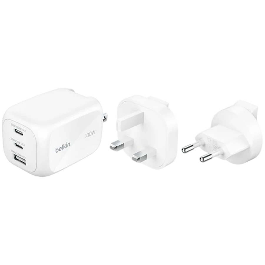 BELKIN 100w 2C1A Wall Charger with interchangable plug tips UK, EU, US