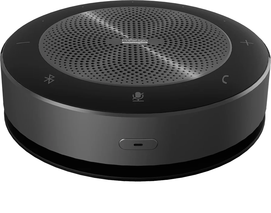 Prestigio Solutions Video Conferencing Speakerphone Alpha: 5W, 6 mic, 5m (Radius), Wireless charging, Connection via USB Type-C, AUX or BT4.2+EDR