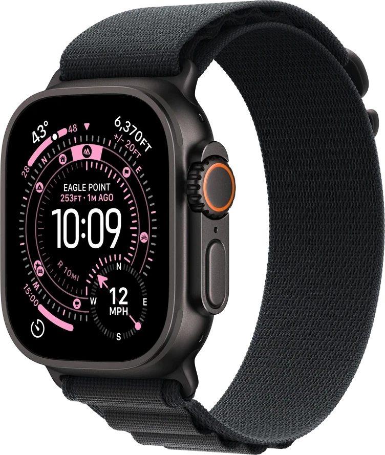 Apple Watch Ultra 3, 49mm, GPS + Cellular, чёрный титан, Alpine Loop S
