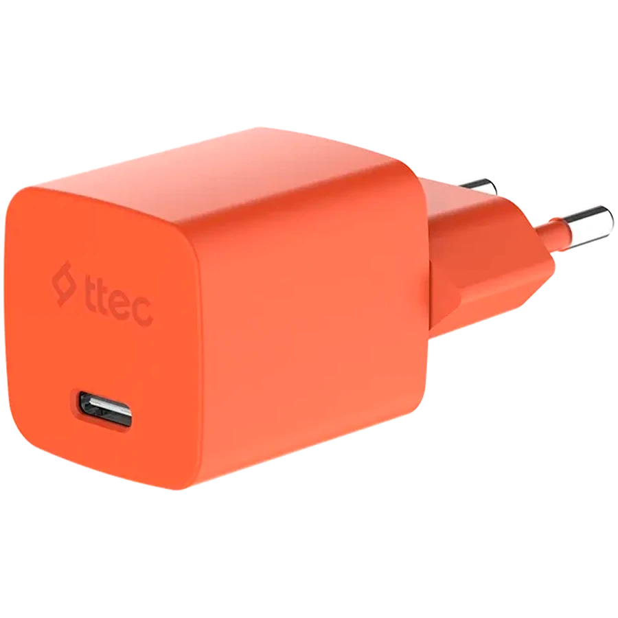 Зарядное устройство ttec SmartCharger GAN 45W PD Travel Fast Charger + USB-C - USB-C 3A Cable Neon Orange — 3