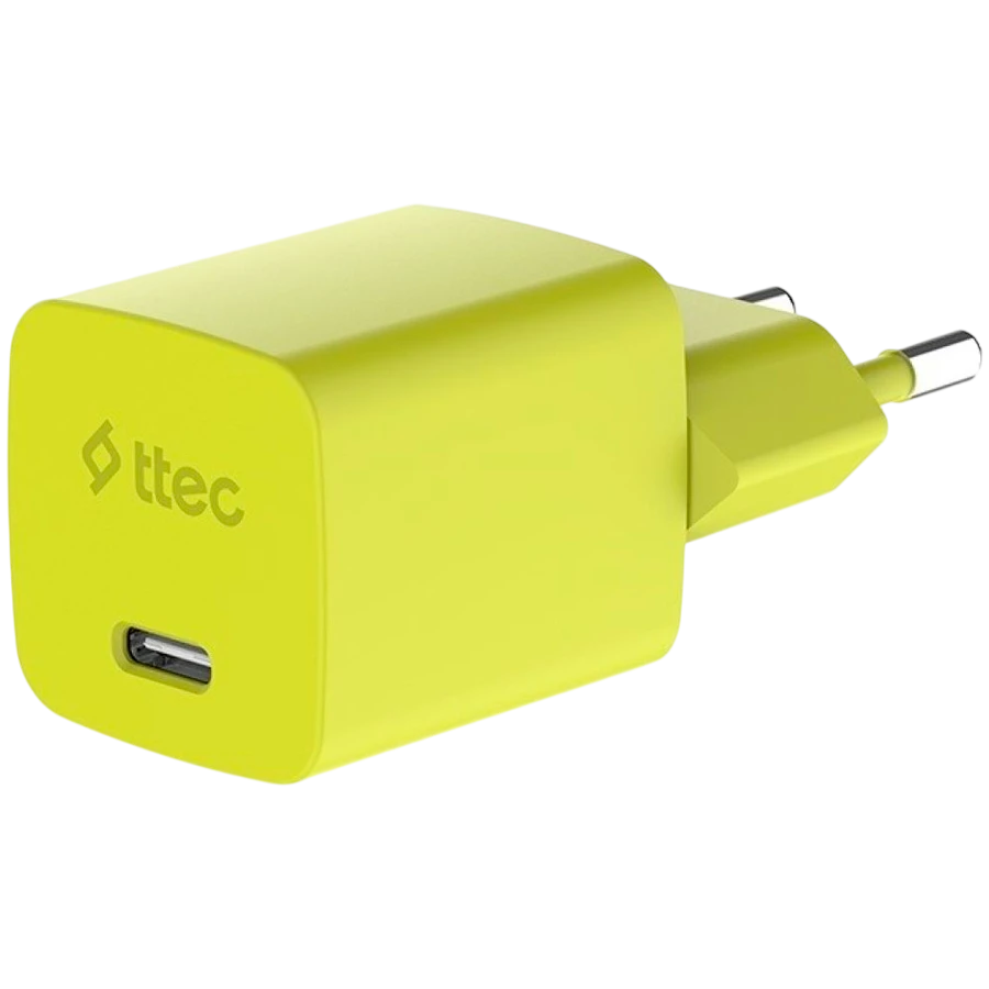 Зарядное устройство ttec SmartCharger GAN 45W PD Travel Fast Charger + USB-C - USB-C 3A Cable Neon Yellow — 3
