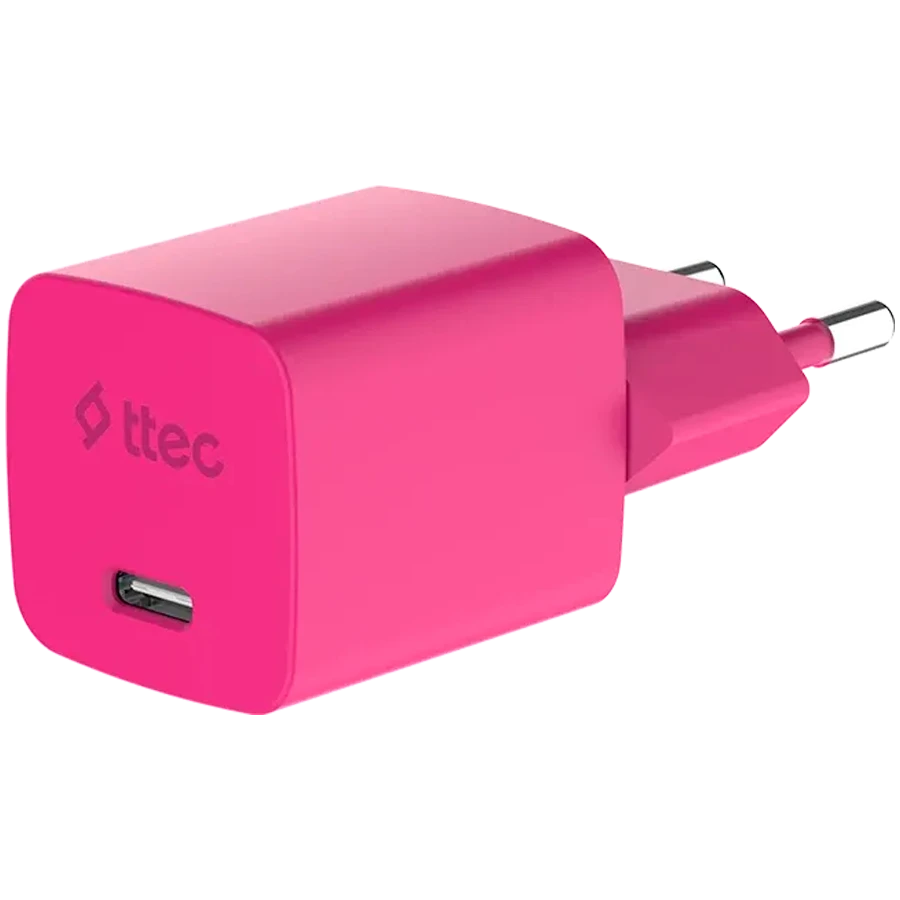Зарядное устройство ttec SmartCharger GAN 45W PD Travel Fast Charger + USB-C - USB-C 3A Cable Neon Pink — 3