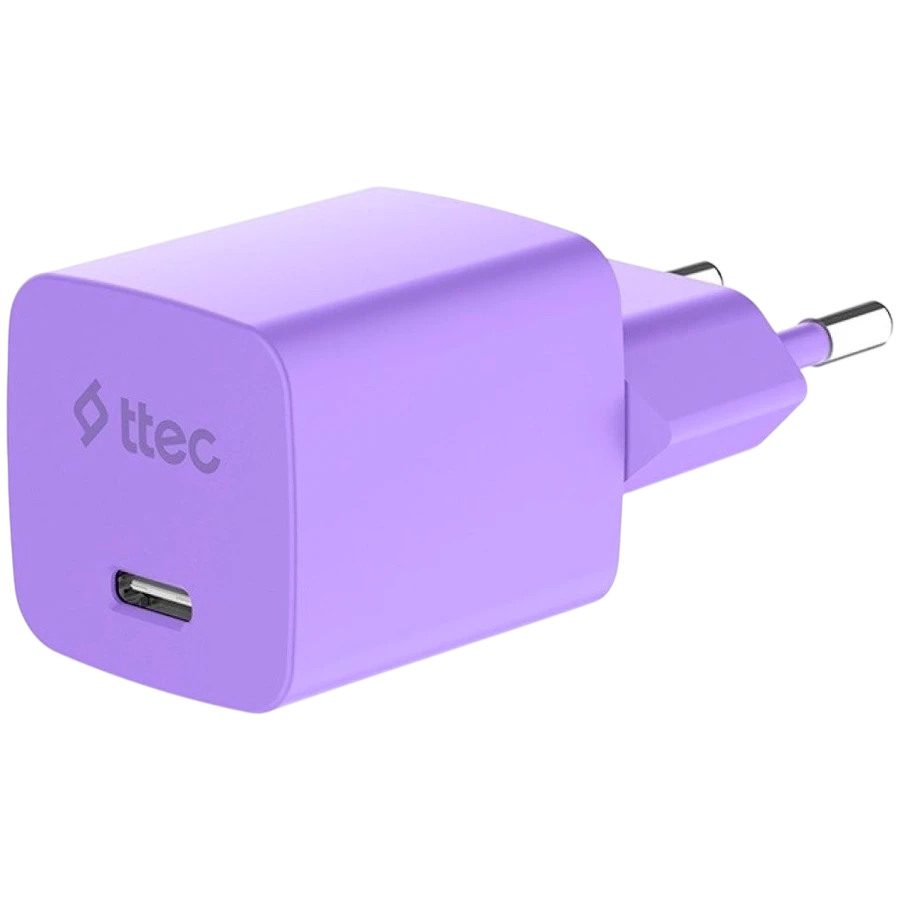 Зарядное устройство ttec SmartCharger GAN 45W PD Travel Fast Charger + USB-C - USB-C 3A Cable Neon Purple — 3