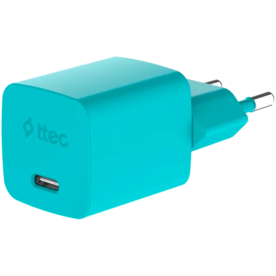 Зарядное устройство ttec SmartCharger GAN 45W PD Travel Fast Charger + USB-C - USB-C 3A Cable Neon Blue — 3