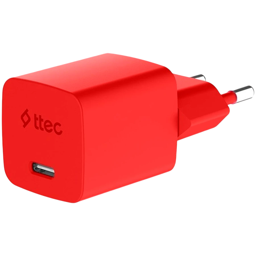 Зарядное устройство ttec SmartCharger GAN 45W PD Travel Fast Charger + USB-C - USB-C 3A Cable Neon Red — 3
