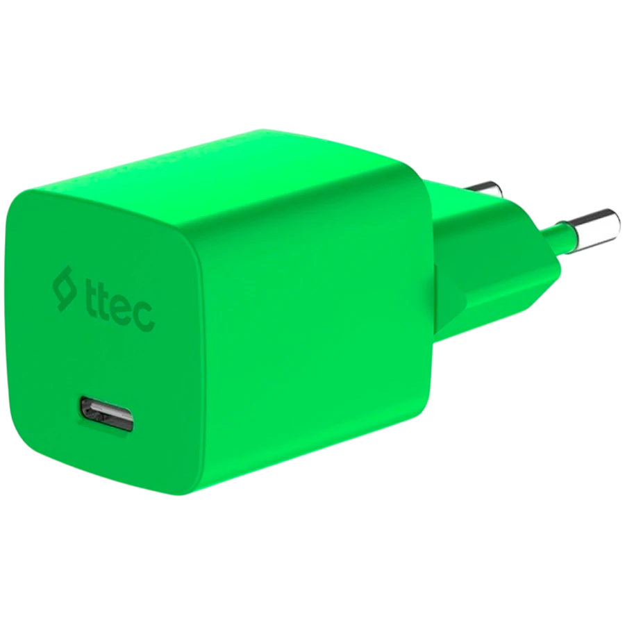 Зарядное устройство ttec SmartCharger GAN 20W PD Travel Fast Charger + USB-C - Lightning Cable 120cm, Neon Green — 3