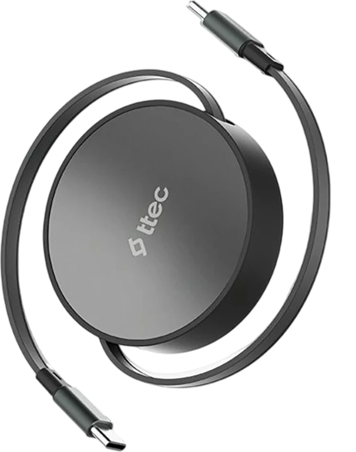Кабель ttec USB-C to USB-C Mini Retractable 100W PD/QC 120cm Fast Charge Cable Cosmic Black