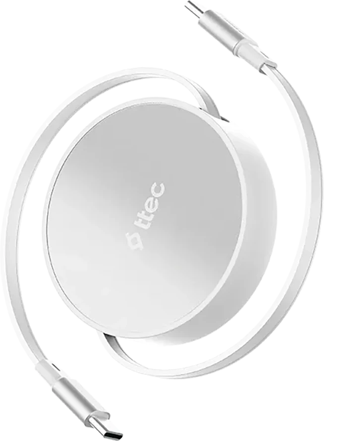 Кабель ttec USB-C to USB-C Mini Retractable 100W PD/QC 120cm Fast Charge Cable Lunar Shine