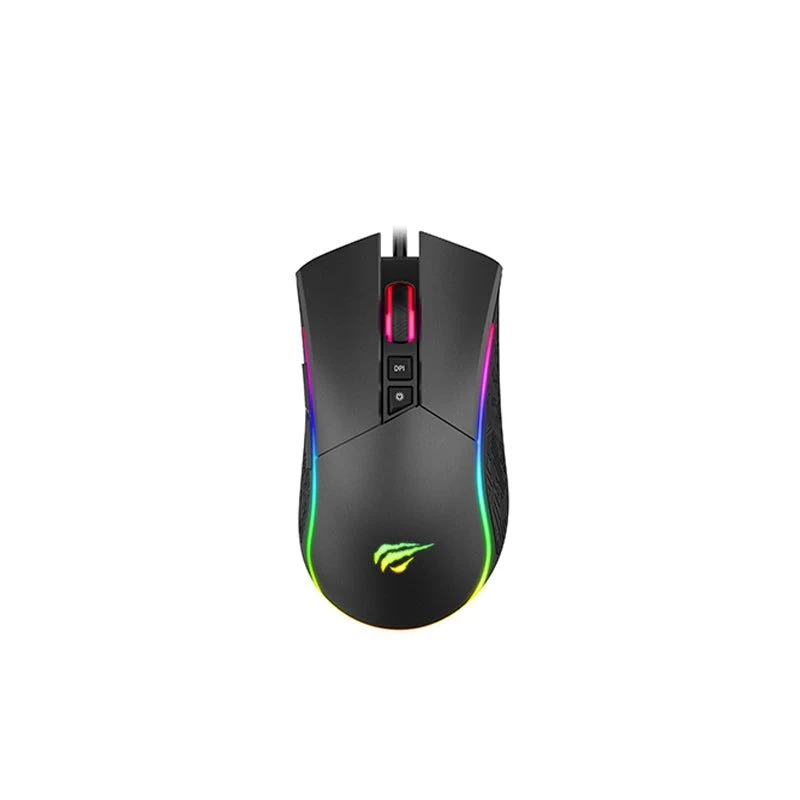 Мышь Havit MS1001S V2, Black+Gray, Wired, Gaming, Optical, 4800dpi, RGB backlight, USB