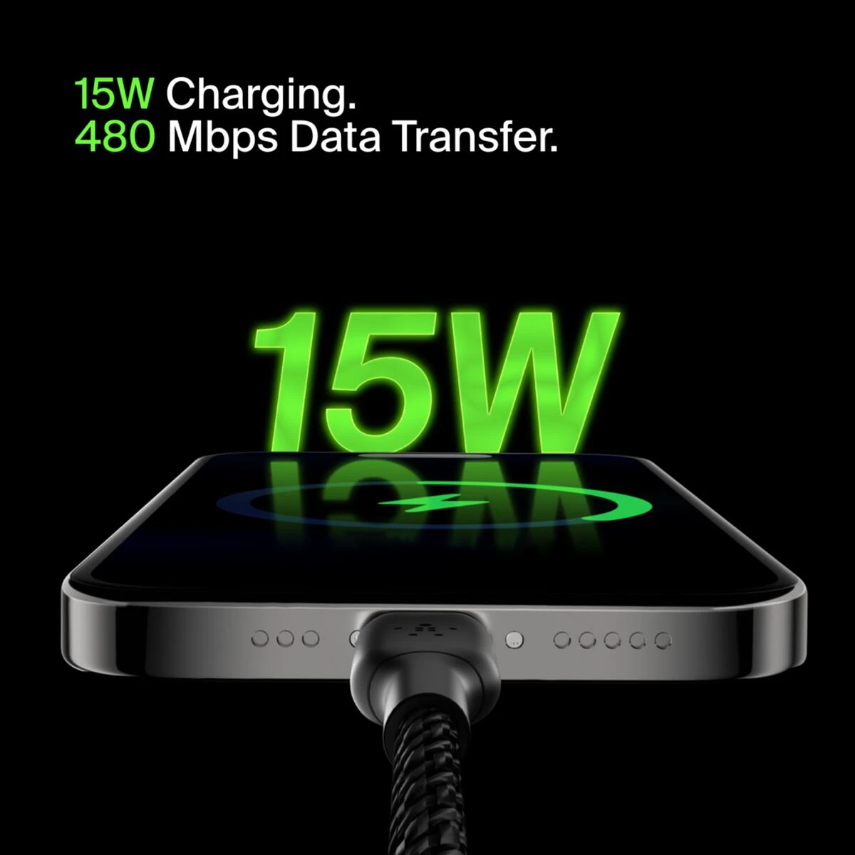 Кабель Belkin USB-A – USB-C плетёный, 1 м, чёрный