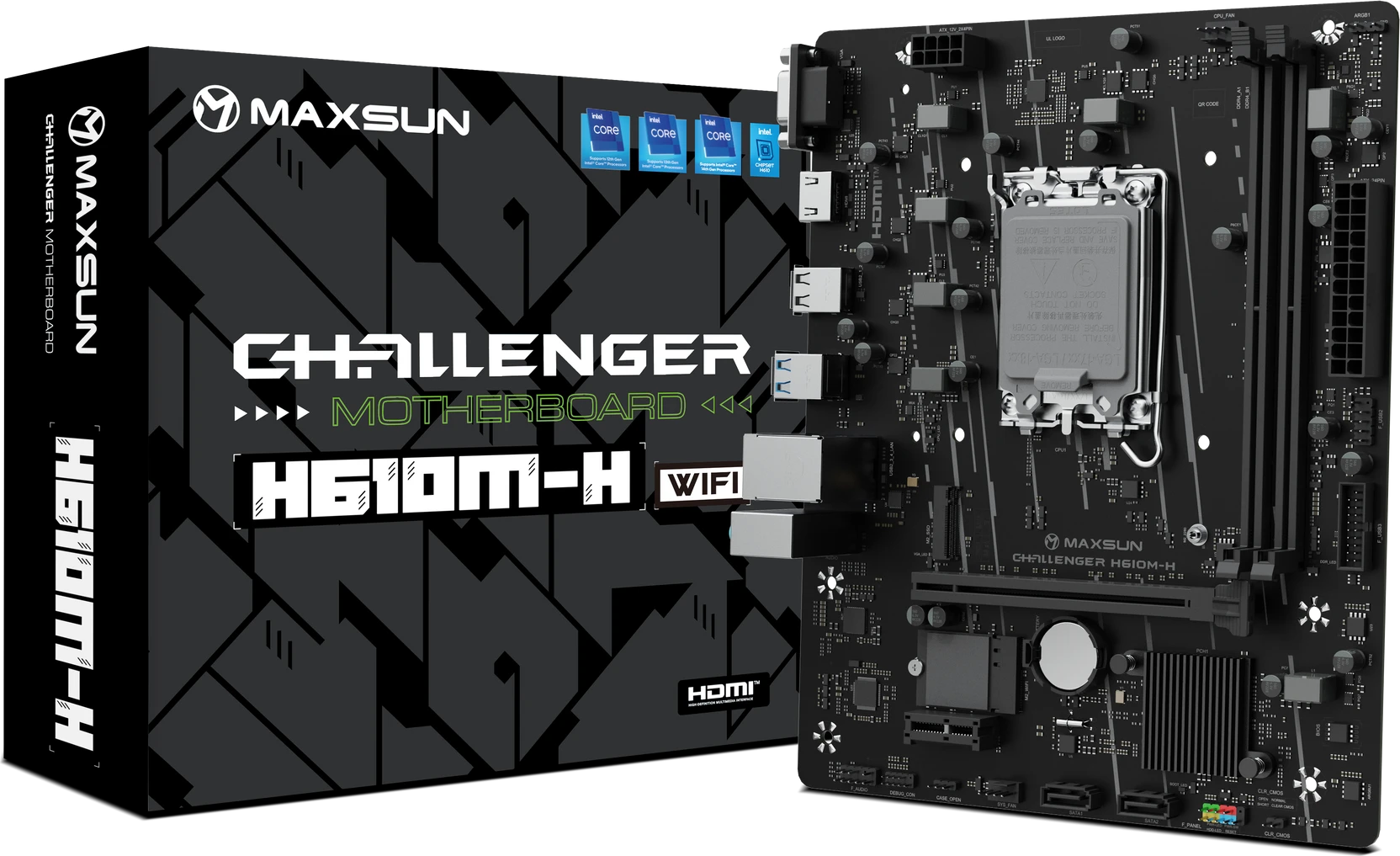 Материнская плата MaxSun Challenger H610M-H V1 WIFI, LGA1700, 2xDDR4, 1xM.2, 1xHDMI, BT4.2, mATX