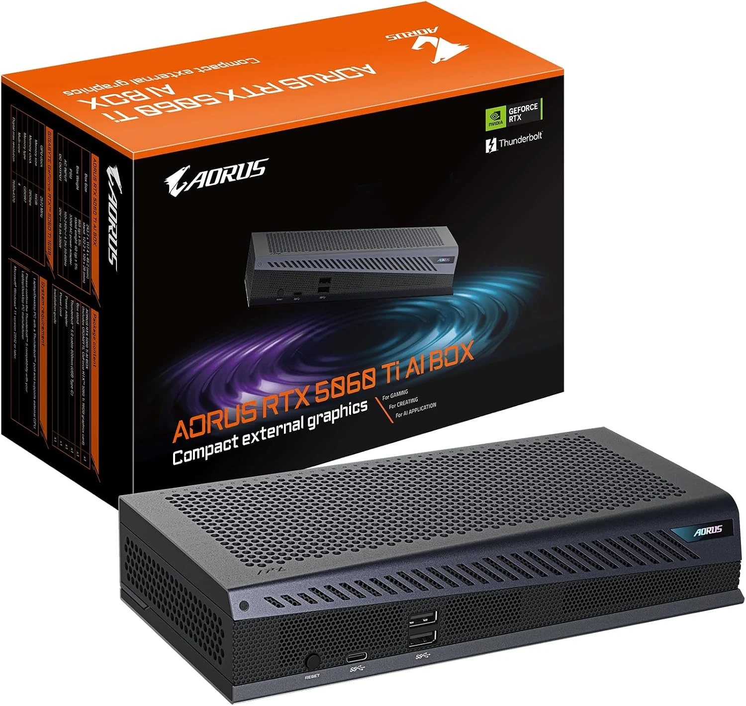 Видеокарта внешняя GIGABYTE AORUS RTX 5060 Ti AI BOX, 16Gb/128bit, Thunderbolt 5/ USB4/ 3xDP+HDMI