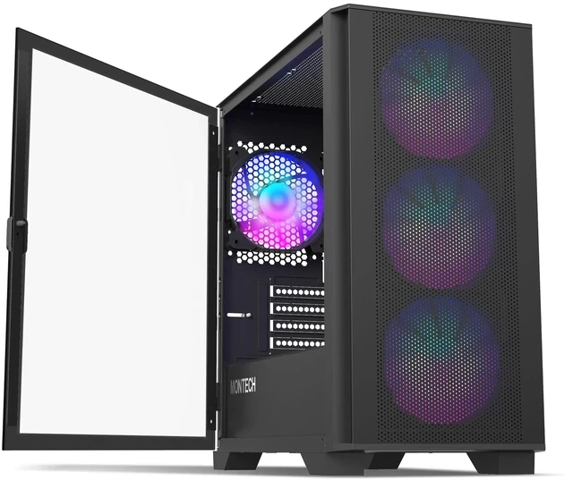 Корпус Montech AIR 100 ARGB, Micro-ATX Tower, Micro-ATX/Mini-ITX, Black, 2x3.5"/4x2.5", 4xARGB