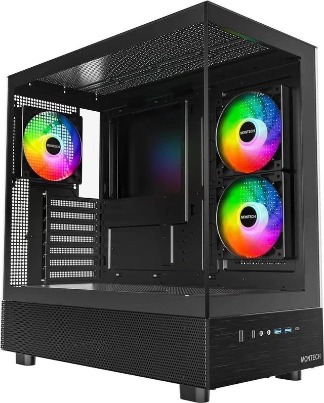 Корпус Montech XR, Mid Tower, ATX/Micro-ATX/Mini-ITX, Black, 2x3.5"/2x2.5", USB-C, 3xARGB