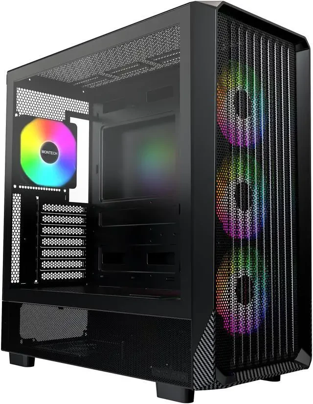 Корпус Montech X5, Mid Tower, E-ATX(SSI-CEB)/ATX/Micro-ATX/Mini-ITX, Black, 2x3.5"/2x2.5", USB-C, 4 вент.