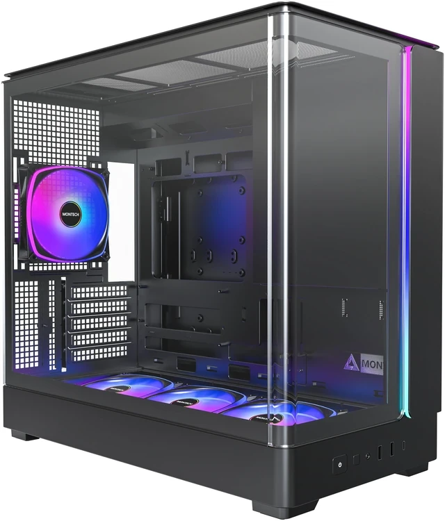 Корпус Montech KING 15 PRO, Mini Tower, Micro-ATX/Mini-ITX, Black, 2x3.5"/2x2.5", USB-C, 4 вент.