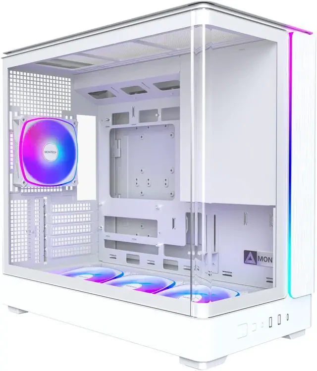 Корпус Montech KING 15 PRO, Mini Tower, Micro-ATX/Mini-ITX, White, 2x3.5"/2x2.5", USB-C, 4 вент.