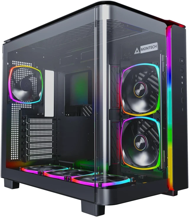 Корпус Montech KING 95 PRO, Mid Tower, ATX/Micro-ATX/Mini-ITX, Black, 5x3.5"/8x2.5", USB-C, 6xARGB