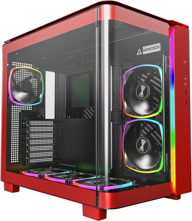 Корпус Montech KING 95 PRO, Mid Tower, ATX/Micro-ATX/Mini-ITX, Vibrant Red, 5x3.5"/8x2.5", USB-C, 6xARGB