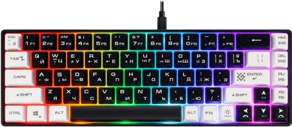 Клавиатура Defender Aris GK-349, USB, 68 клавиш, RGB подсветка, чёрно-белая