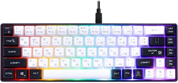 Клавиатура Defender Aris GK-349, USB, 68 клавиш, RGB подсветка, бело-черная