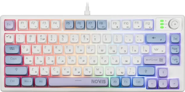 Клавиатура Defender Novis GK-318, USB Type-C, 80 клавиш, RGB подсветка, бело-голубая