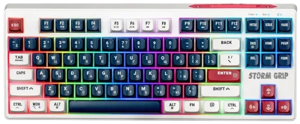 Клавиатура Defender StormGrip GK-188, беспроводная 2.4G/BT, 87 клавиш, RGB, бело-синяя