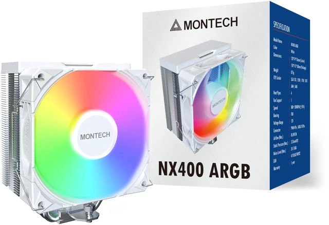 Вентилятор для процессора Montech NX400 ARGB (W) TDP 220W 4-pin 1851/1700/1200/115X/AM5/AM4 Белый