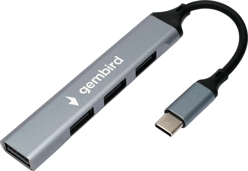 Gembird UHB-C201, USB-хаб 4 порта USB 2.0, Type-C, алюминий