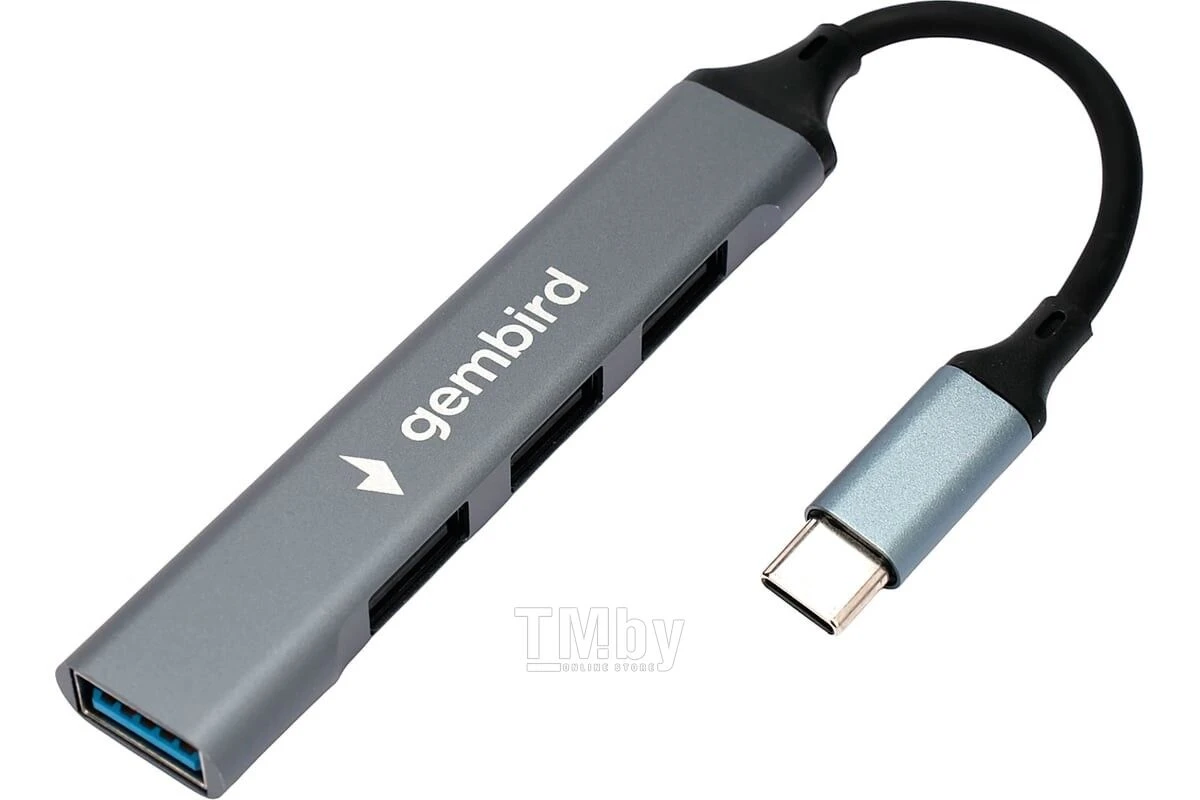 Gembird UHB-C202, USB-хаб 4 порта (USB 3.0 + 3×USB 2.0), Type-C, алюминий