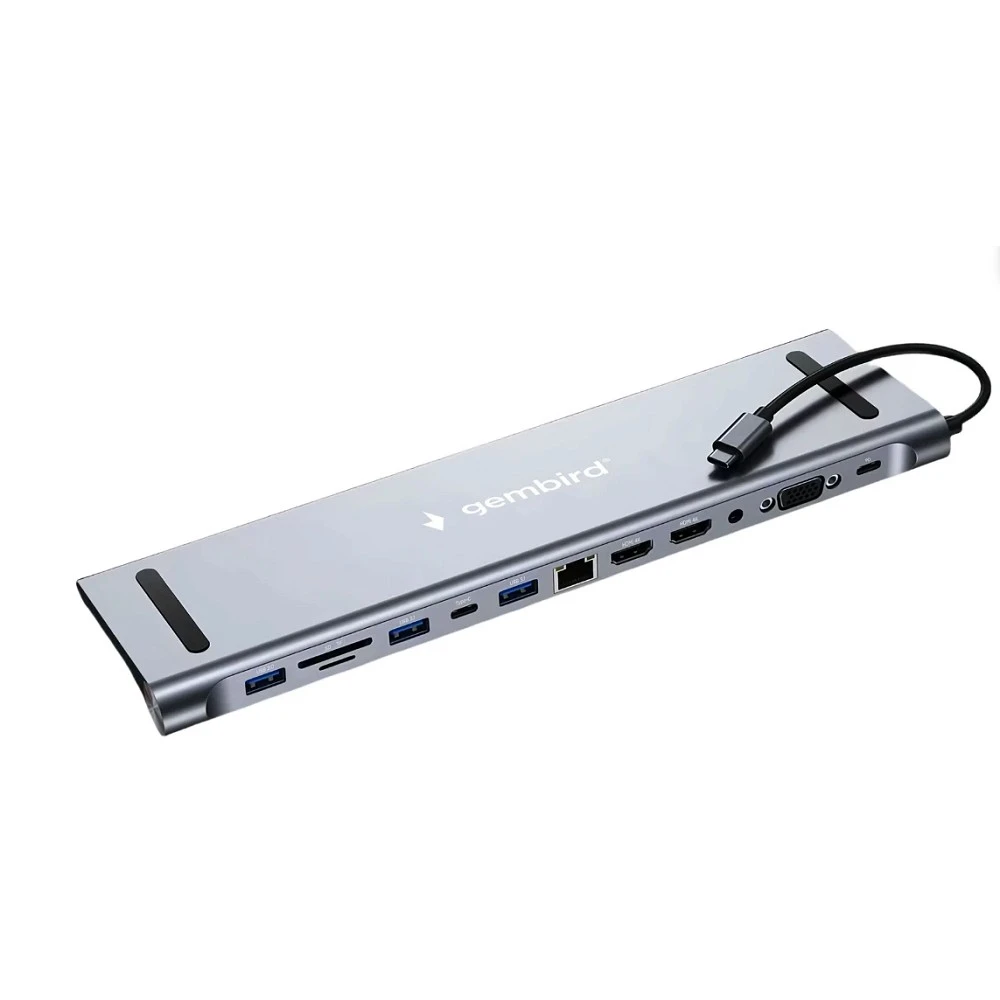 Gembird UHB-D6, док-станция Type-C 12-в-1 (2×HDMI + VGA + RJ45 + PD 87W)