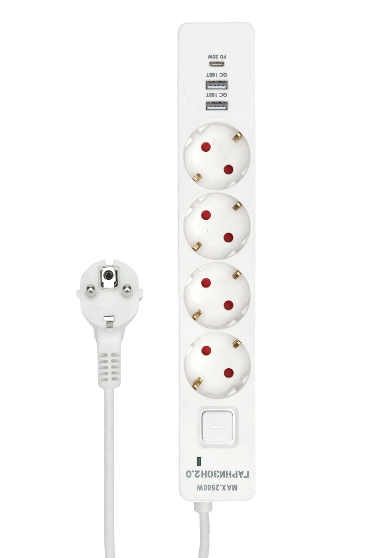 Гарнизон 2.0 EPS-OP-4-CU2-W-2, сетевой фильтр с USB, 4 розетки + USB/Type-C, 2 м, белый